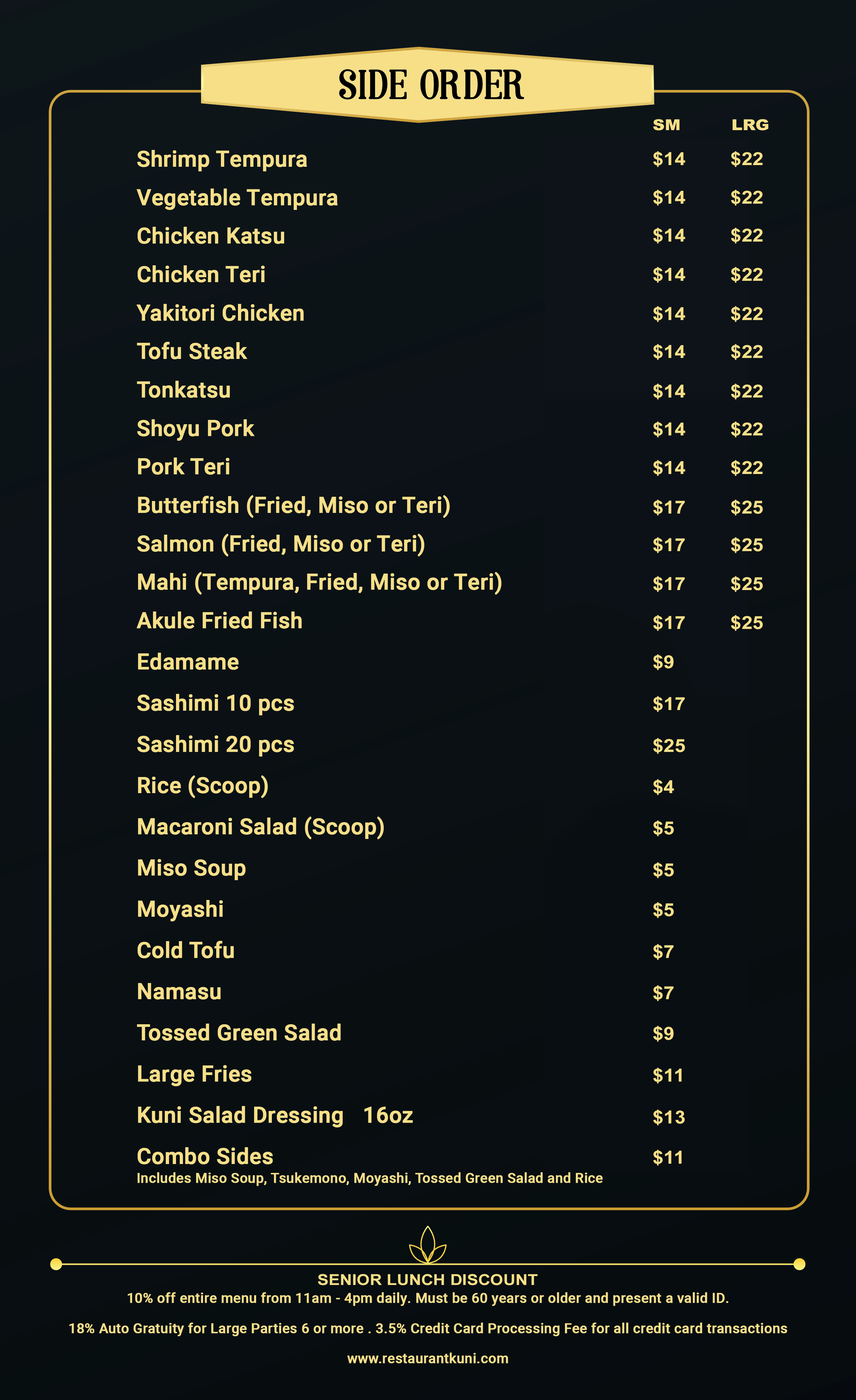 MENU — KUNI RESTAURANT & CATERING